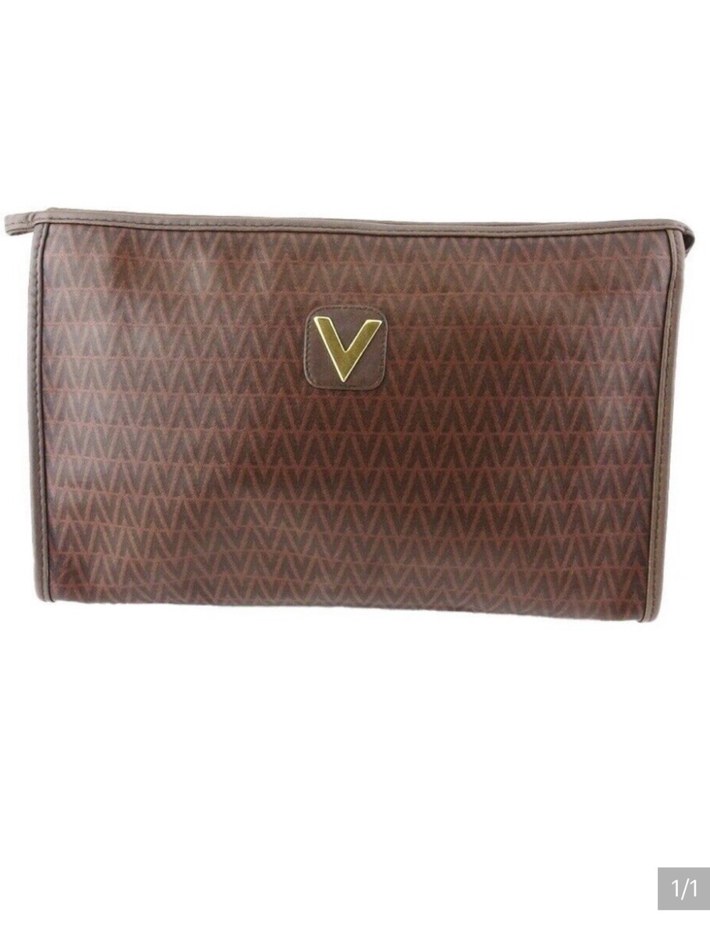 Mario Valentino Brown Monogram V-Emblem Clutchโ